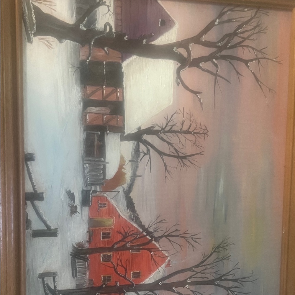 Rustic Winter Scene with Red Barn Art